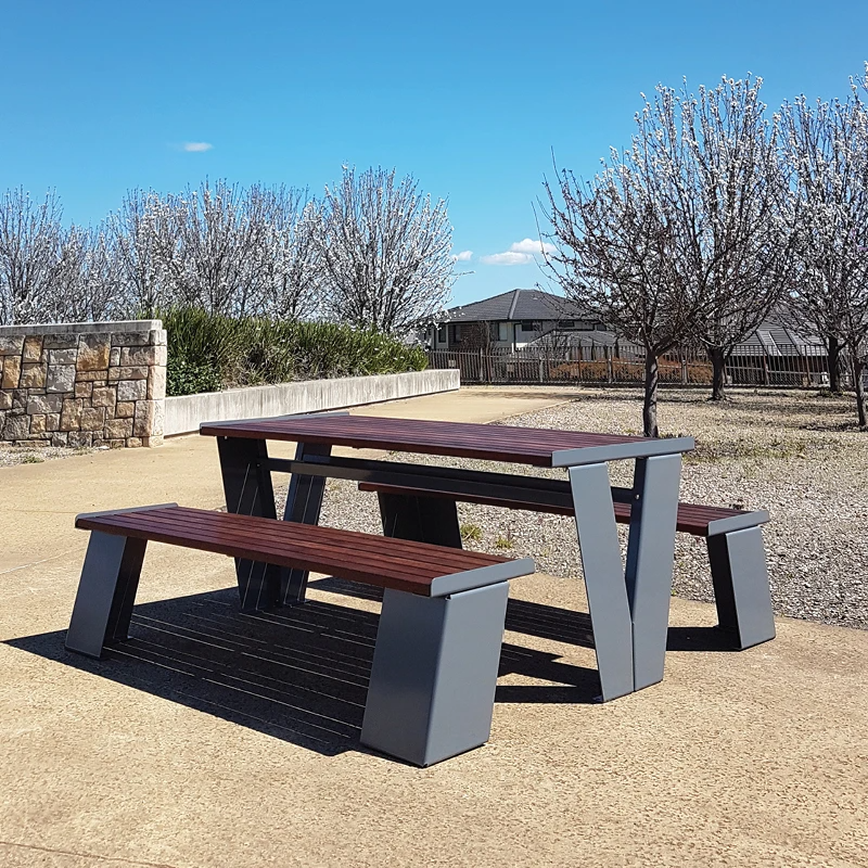 Astra Street Furniture - Paris Setting with Flat Benches - Merbau Hardwood