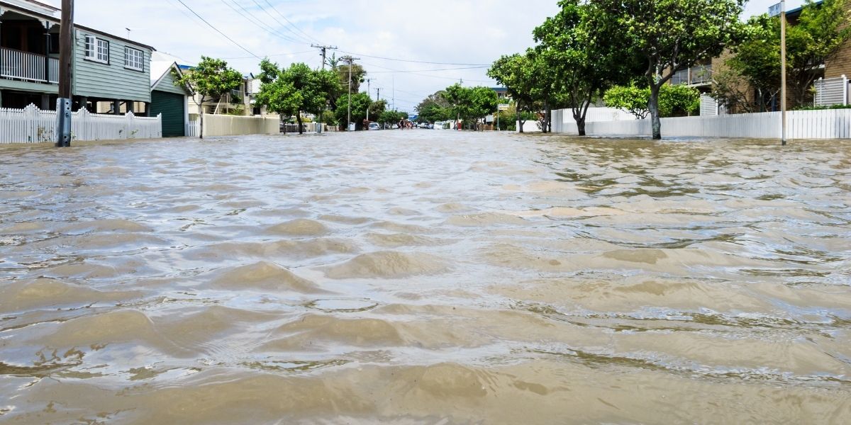 Floodwater at Brisbane street during the floods in Sandgate